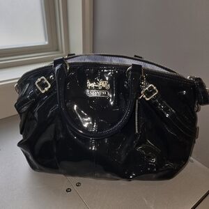 Coach blue patent leather handbag